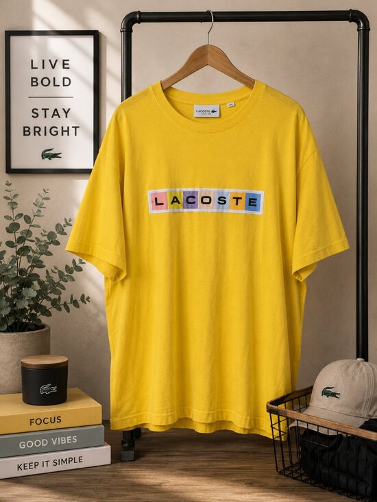 Lacoste Other - Lacoste Men's Yellow Graphic Multi-Color Block Logo Crewneck Tee - Size 4XL